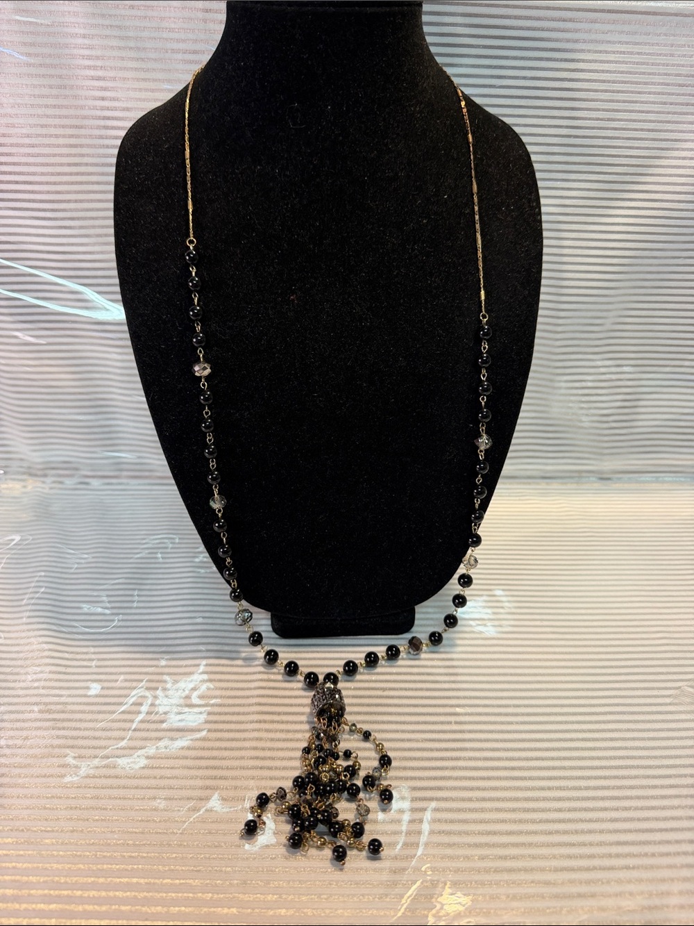 INC Long Black Beaded Tassel Necklace - Women Jewelry